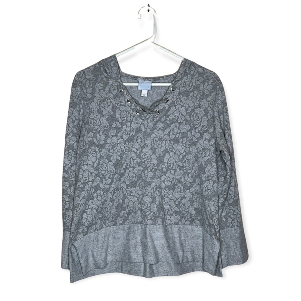 Dress Barn Sunday Grey Floral Hoodie size large